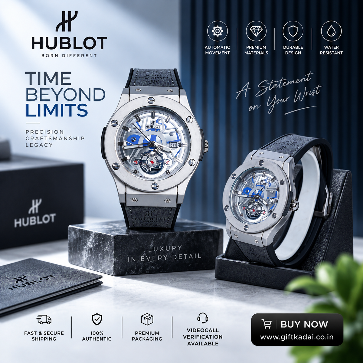 Hublot Chrono Leather Strap Watch ( D.Gray )