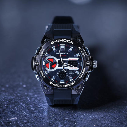 Casio G-Shock G-Steel Sporty Black &amp; Red Hybrid Analog-Digital Watch
