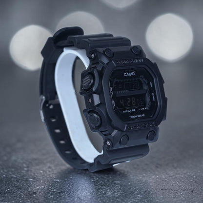 Casio G Shock (all-black digital watch featuring a tough solar power system)