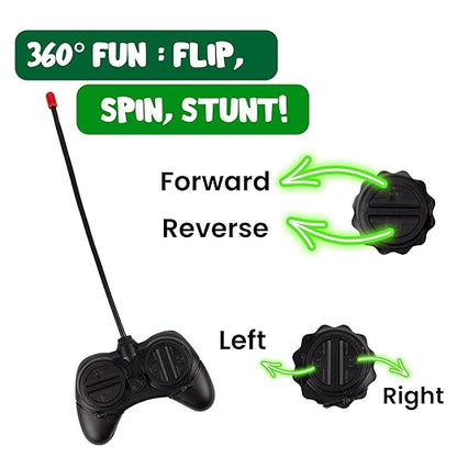 Remote Control Stunt Car, Black and Green, 360 Degree Rotation, Rechargeable with USB Cable, Includes Controller