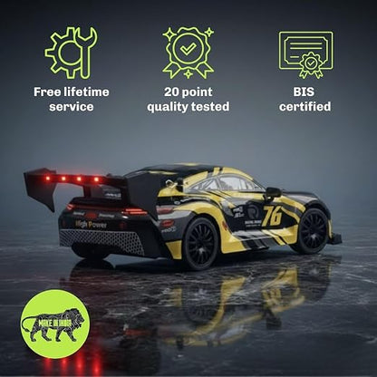 emote Control Drifting Racer RC Car with Multi-LED Lights, Durable Body, (Yellow)