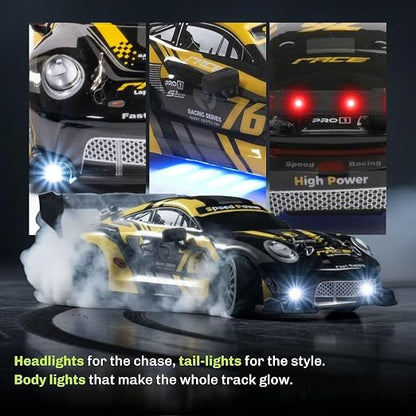 emote Control Drifting Racer RC Car with Multi-LED Lights, Durable Body, (Yellow)