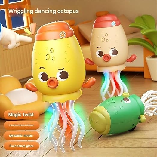 Dancing Jellyfish Toy for Kids | Rechargeable Light-Up Musical Octopus with 360° Rotating Tentacles | Interactive Educational Toy with Sound & LED Lights | Random Colour Fun Gift for Boys & Girls
