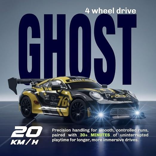 emote Control Drifting Racer RC Car with Multi-LED Lights, Durable Body, (Yellow)