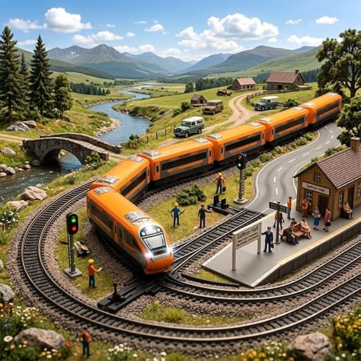Vande Bharat Toy Train with Track Set for Kids, Interlocking Multiple Railway Track Layout, Electric Express Bullet Train Railway Coaches Tracks Changer Fun Gift,Orange Edition