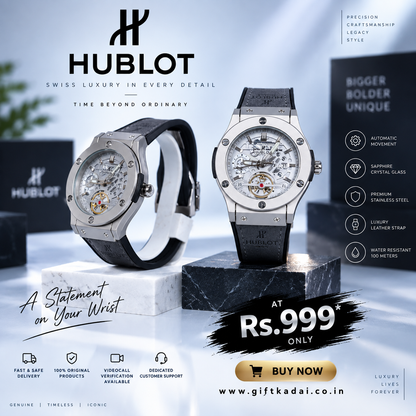 Hublot Chrono Leather Strap Watch ( Silver Gray )