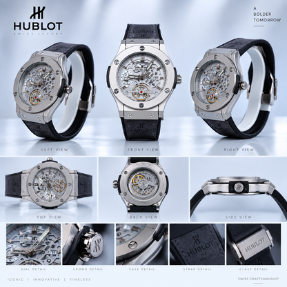 Hublot Chrono Leather Strap Watch ( Silver Gray )
