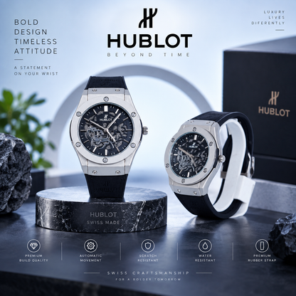 Hublot Chrono Leather Strap Watch ( BK & silver )