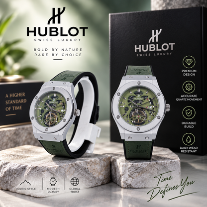 Hublot Chrono Leather Strap Watch ( Elite Green )