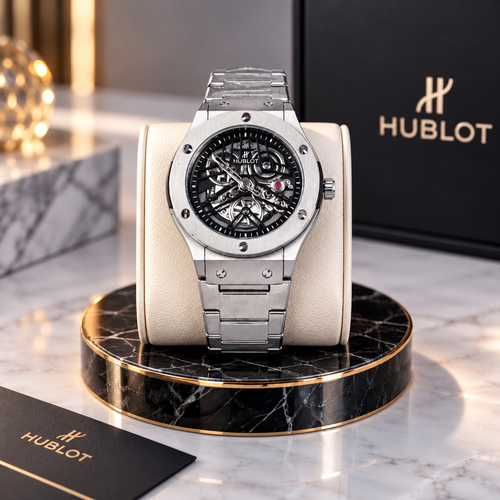 Hublot Chrono Metal Strap Watch ( Black Dial )