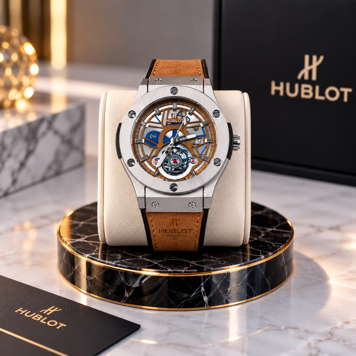 Hublot Chrono Leather Strap Watch ( Tan )