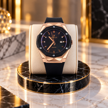 Hublot Chrono Leather Strap Watch ( Black Copper )