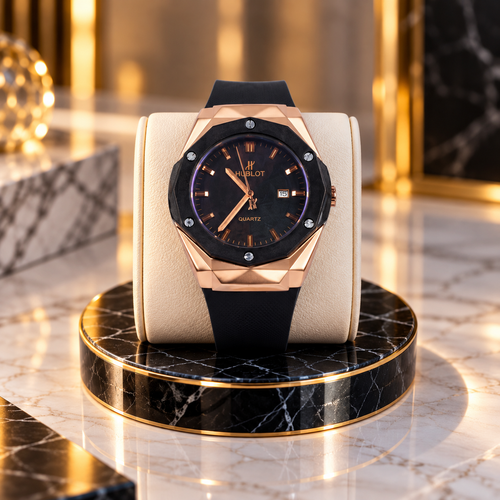 Hublot Chrono Leather Strap Watch ( Black Copper )
