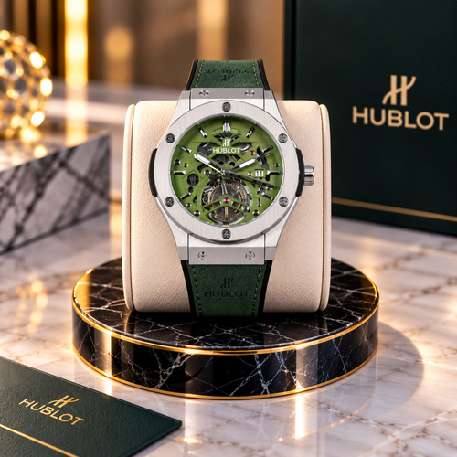 Hublot Chrono Leather Strap Watch ( Elite Green )