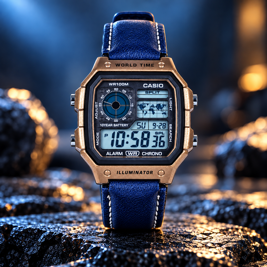 Casio iluminator( N Blue & Gold Dial )