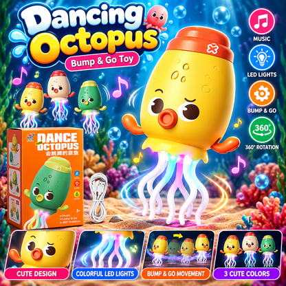 Dancing Jellyfish Toy for Kids | Rechargeable Light-Up Musical Octopus with 360° Rotating Tentacles | Interactive Educational Toy with Sound & LED Lights | Random Colour Fun Gift for Boys & Girls