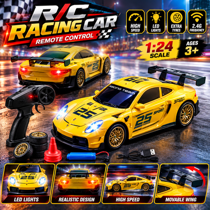 ToyBoi Championship RC Drift Racing Car, 2 in 1 with LED, 4WD, Simulation Drift Function, Yellow