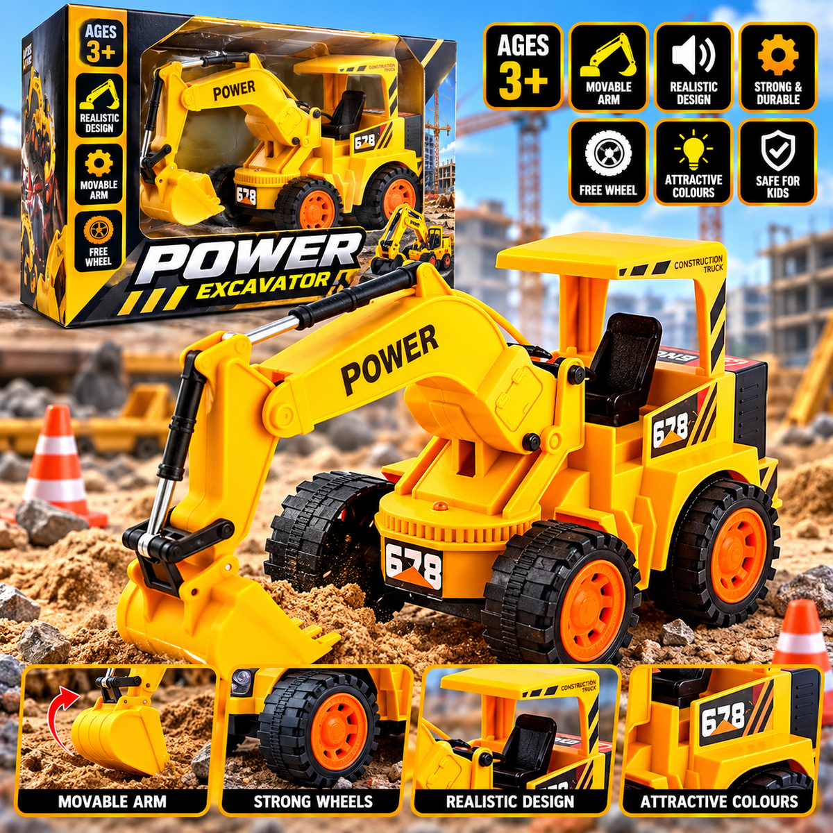 Kid Wireless Remote Control Led Flash Light Toy Truck, Construction Vehicles Remote Control Toys Set